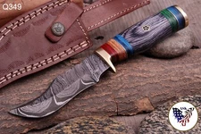 CUSTOM HANDMADE DAMASCUS STEEL HUNTING SKINNING KNIFE WOOD HANDLE x-349