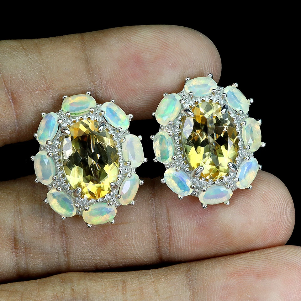 Valentine 925 Silver Earrings Oval Citrine 14x10mm Fire Opal Gemstone Jewelry - Image 2 of 4