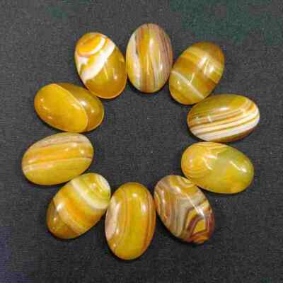 Yellow Orange Striped Stone 25x18mm Yellow Orange Oval Stone-0269-21 - Main Image