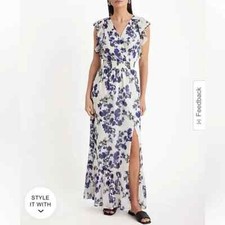Express Women Floral Flutter Sleeve Surplice Smocked Wasit Maxi Dress - Small S