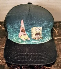 Y2K Sponge Bob Square Pants Trucker Hat Snapback Cap Black Nickelodeon Patrick