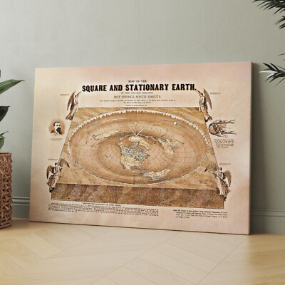 Flat Earth Map Old Vintage Maps 1800s Canvas Wall Art Print