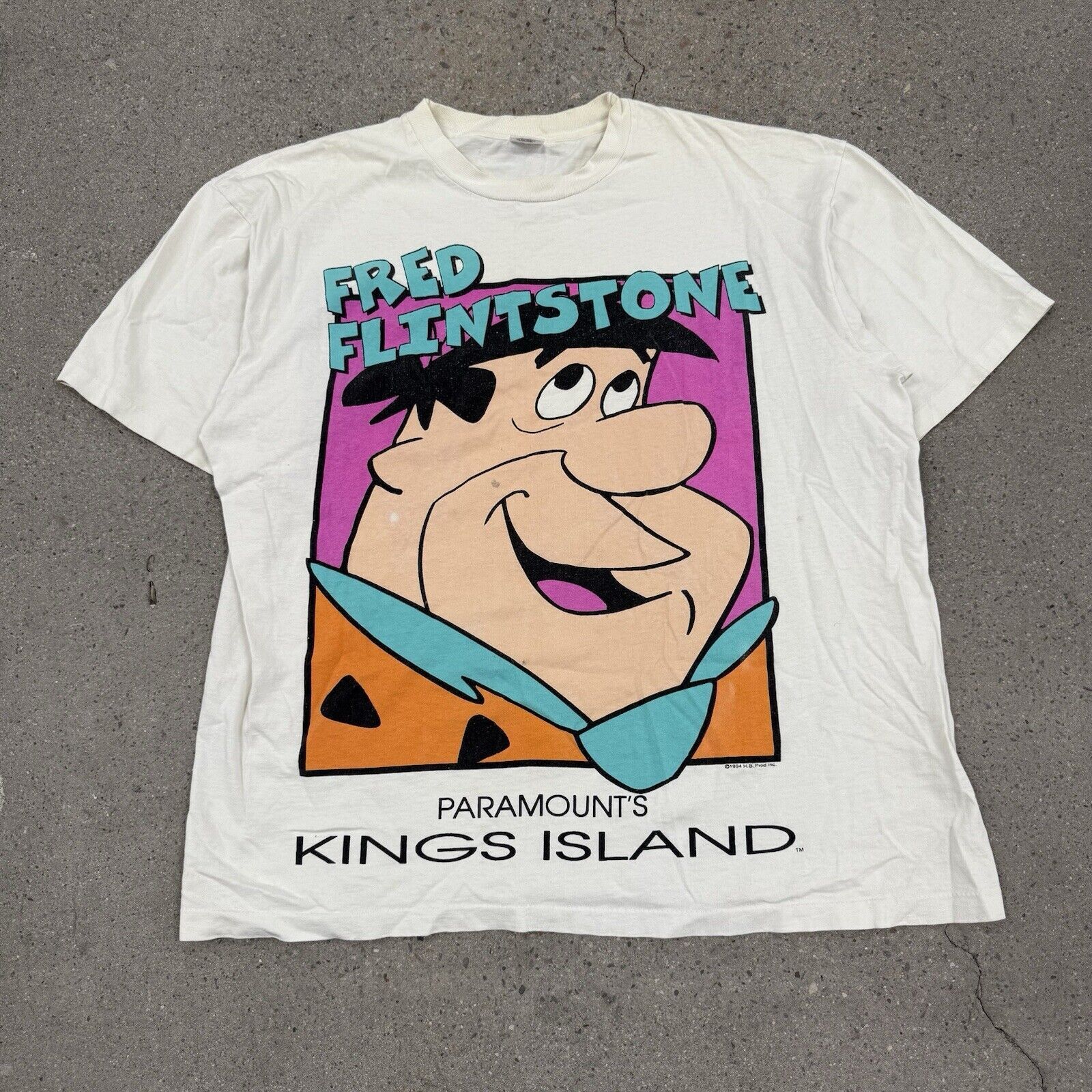Vintage 90’s Fred Flintstone White T Shirt Size XXL AZ9