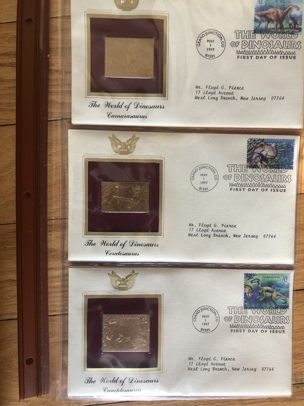 1997 First Day Issue The World of Dinosaurs Gold Stamp Replicas-Set of Three
