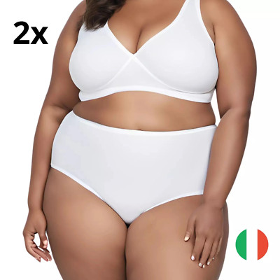 Damen Unterwäsche STARKE GRÖßEN 2er Set Unterhose High Waist Slip Baumwolle Stretch