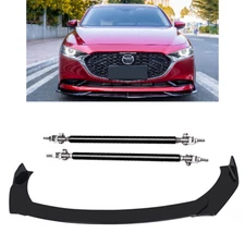 For Mazda 2 3 Front Bumper Lip Spoiler Splitter Body Kit Strut Rod Glossy Black