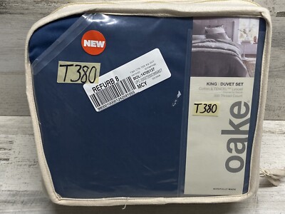 Oake Cotton & Tencel 300 TC King Duvet Cover & Shams Set Navy Blue New