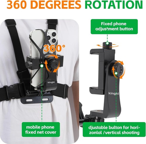 KINGKI Mobile Phone Chest Strap Harness Mount Head Strap Holder Kit for Pov/Vlog - 第 4/8 張圖片