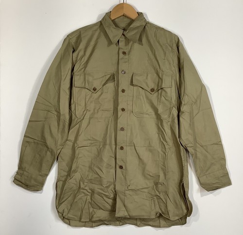 Camicia da campo vintage epoca WW2 esercito militare USA marrone kaki cotone taglia L