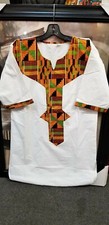 African clothing for men-Dashiki S-7X white/kente