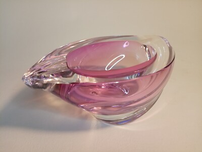 Lead Glass Pink ASHTRAY by Val Saint Lambert Belgium signed