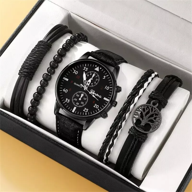 Ensemble 5 pcs Montre luxe Homme Militaire l gante Noir Date 4