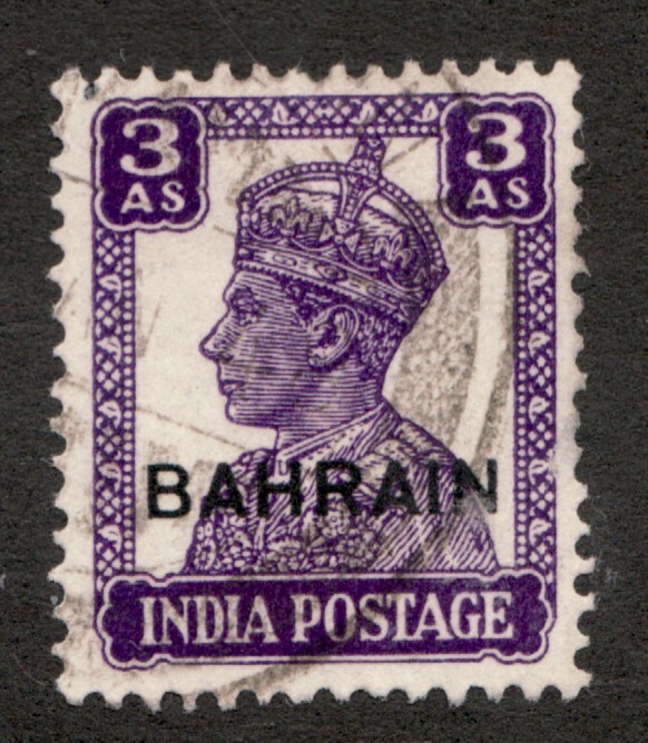 1943 Bahrain Sc #22 - 3As - KGVI Used postage stamp Cv$8.50