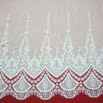 Scalloped Cotton Fabric Hollowed Embroidery Lace Fabric DIY Bridal Wedding Cloth