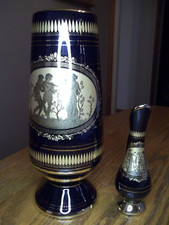 2 vintage 24K gold vase Greek by E.M. co. Greek vases blue & gold design    Z43