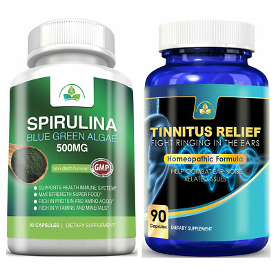 Tinnitus Relief Ear Ringing & Spirulina Blue Green Algae Immune Health Capsules