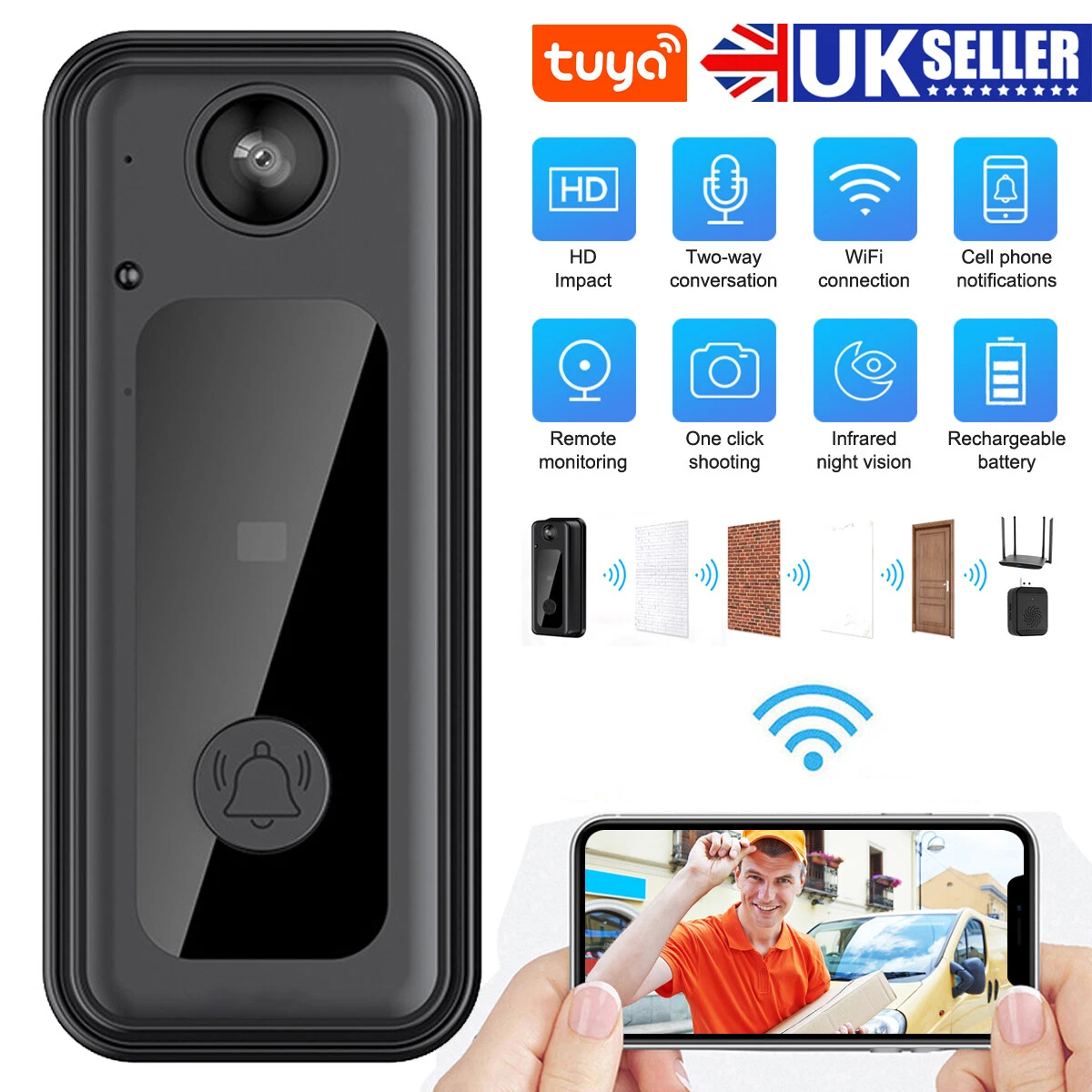 WiFi Smart Video Doorbell Camera Wireless Door Bell 720P HD Wireless Home  Security Doorbell Camera - Walmart.com