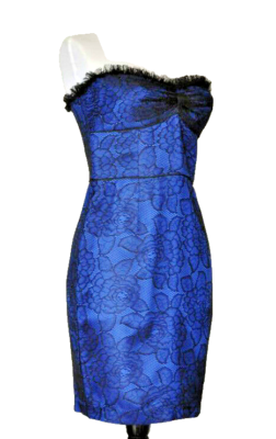 JILL STUART Black Lace Over Blue Sweetheart Sheath Clubwear - Main Image