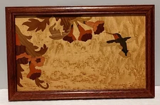 HUDSON RIVER INLAY PANEL - HUMMINGBIRD and PETUNIA - WOOD MARQUETRY 9 X 14