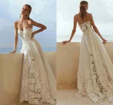 Floral Lace A Line Wedding Dresses Boho Beach Sweetheart Backless Bridal Gowns