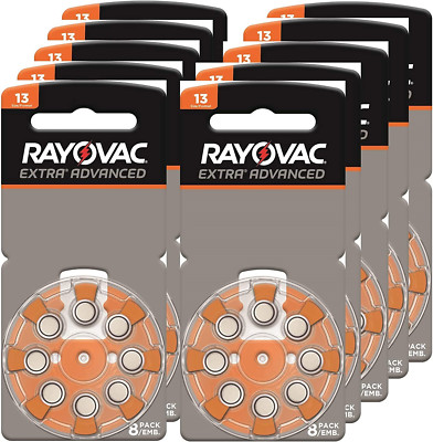 Rayovac Extra Advanced, Size 13 Mercury Free Hearing Aid Batteries (Pack 80 Bat