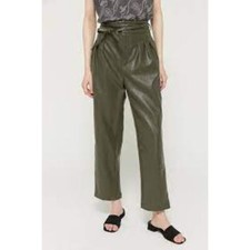 URBAN OUTFITTERS Maya Faux Leather Trouser Pants Moss Green Pleated 0 High Rise