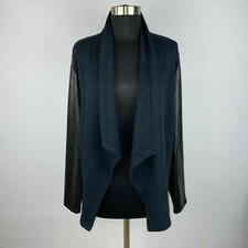 Jack By Bb Dakota Womens L Alexandra Jacket Open Front Top Faux Leather Sleeves