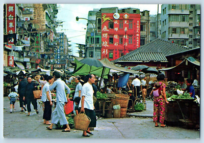 Hong Kong Postcard Market Existing in the Open Street c1950's Vintage