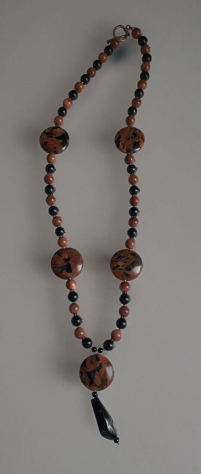 美丽的黑色和棕色金石串珠项链和耳环套装  — 第 2/4 张图片
