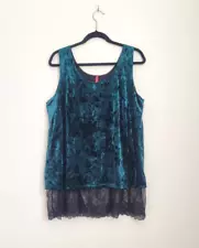 Whimsigoth Fairy Dark Blue Crushed Velvet Lace Trim Tank Top Tunic Size XL Goth