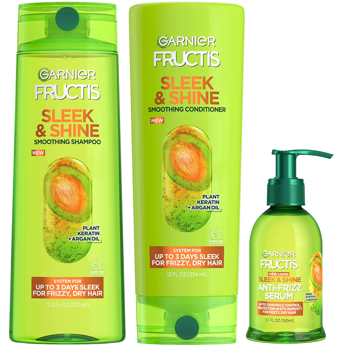 Fructis Sleek & Shine Shampoo Conditioner & anti Frizz Serum