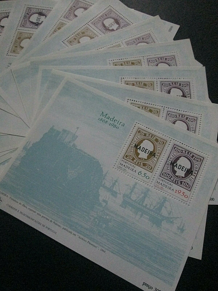 葡萄牙 马德拉 "SHIP ~ Stamp On Stamps ~ ROYALTY" 批发 批量 15 MS 1980  — 第 4/4 张图片