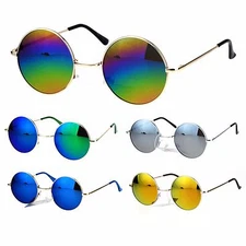 Reflective Color Mirrored Hippie Groove Round Circle Lens Retro Sunglasses