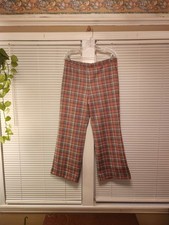 Vintage Women's Plaid Polyester Pants Size 16 Retro 70's Grey Red