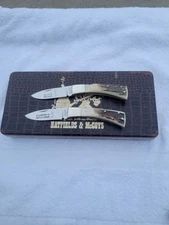 1980 Taylor Cutlery Elk Horn Stag Lockback Knife Set  Hatfield & McCoy #103 NIB