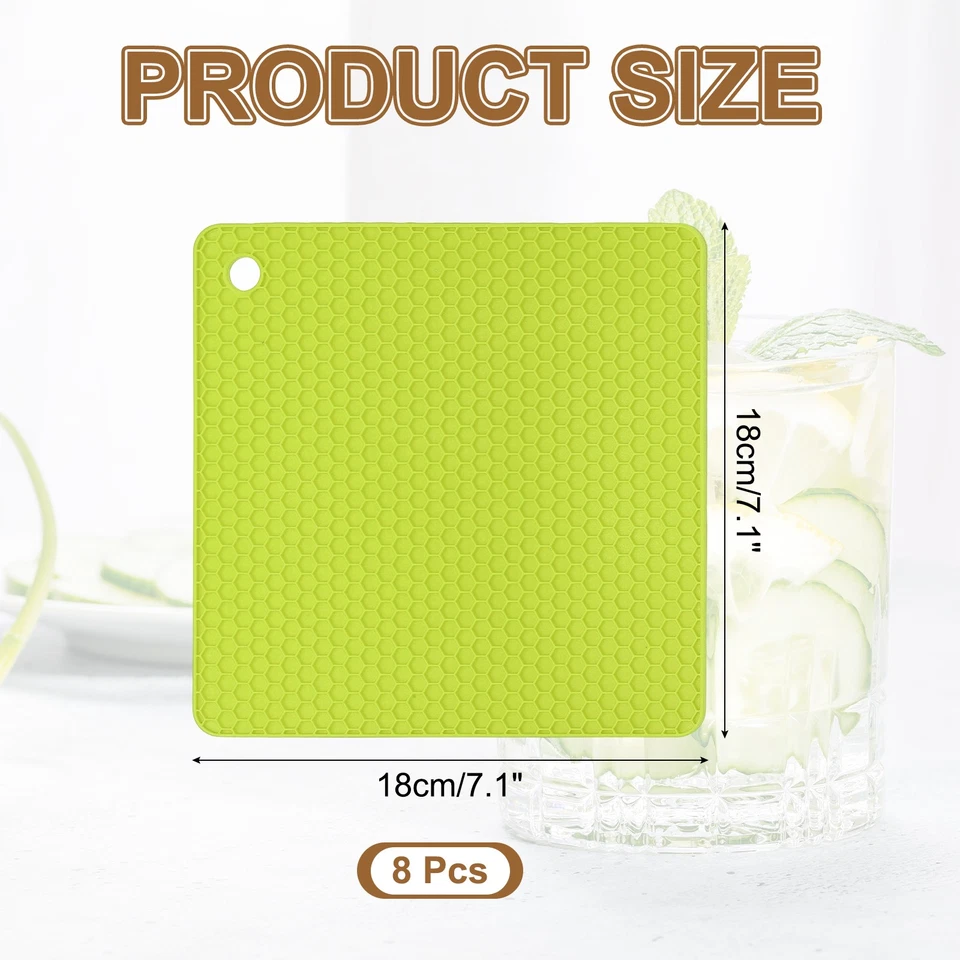 8 Pcs Silicone Trivets for Hot Dishes, 7.1"x7.1" Square Pot Holders Green - Image 2 of 4