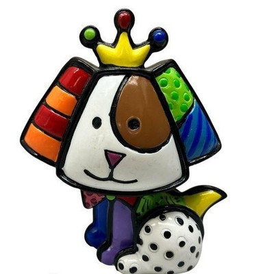 Romero Britto ''Royalty'' Colorful DOG with Crown Mini Sculpture~Retired 1st Ed.