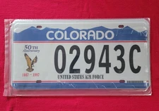 Air Force 50th Anniversary Colorado License Plate Pair Set Mint Still Packaged