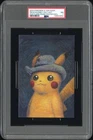 2023 POKEMON X VAN GOGH POSTCARD PIKACHU WITH GREY FELT HAT PSA 7