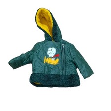 Vintage 50s Green Quilted Parka Infant Jacket Hooded Fleece Lined Coat