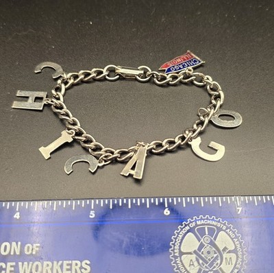 Vintage Chicago Cubs letter charm bracelet   unique CUBBIES FAN. rare find