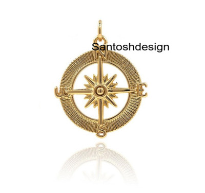 14k Solid Gold Compass Star Charm Pendant,Handmade Jewelry,Gift