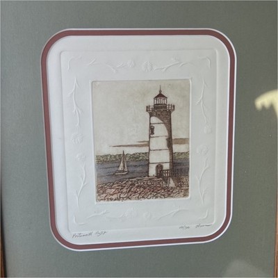 David Olson  Portsmouth Light  Hand Colored Signed Etching 281/300 Framed