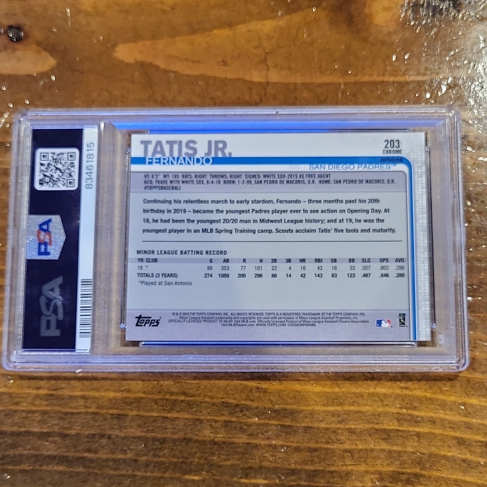 Topps Chrome 2019 Fernando Tatís Jr. #203 Refractor Rookie San Diego Padres view 2