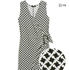 NWT Banana Republic Tie Knot Wrap Dress Sleeveless Jersey Knit Black White Med