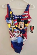 Vintage Disney Mickeys Workout Wear Minnie Mouse Bodysuit Swimsuit American Flag