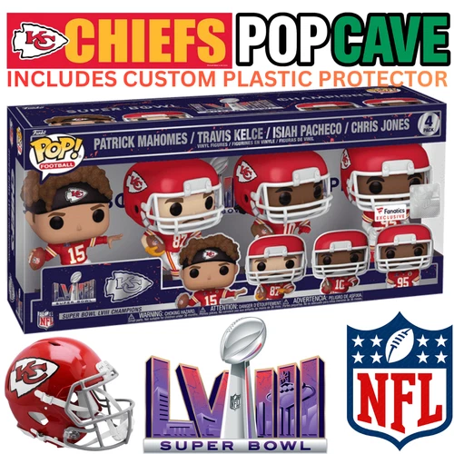 Funko Pop Cave NFL KANSAS CITY CHIEFS Super Bowl LVIII Champs FREE BONUS