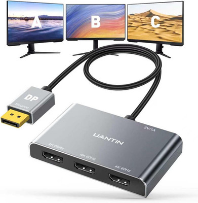 DisplayPort to HDMI Splitter for 3 Monitors Extended Display Adapter 4K@60Hz 1 D