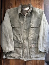 Vintage 80s 90s Carhartt Blanket Lined Faded Green Barn Chore Jacket Size 3XL