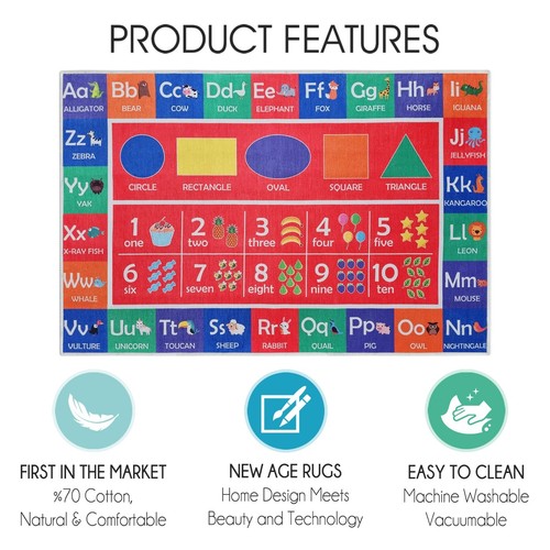 Low Pile Kids Rug for Playroom - Ultra-Thin Non-Slip Kids Area Rug - Washable - 第 91/115 張圖片